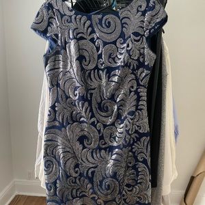Adrianna Papell blue with silver design cocktail dress